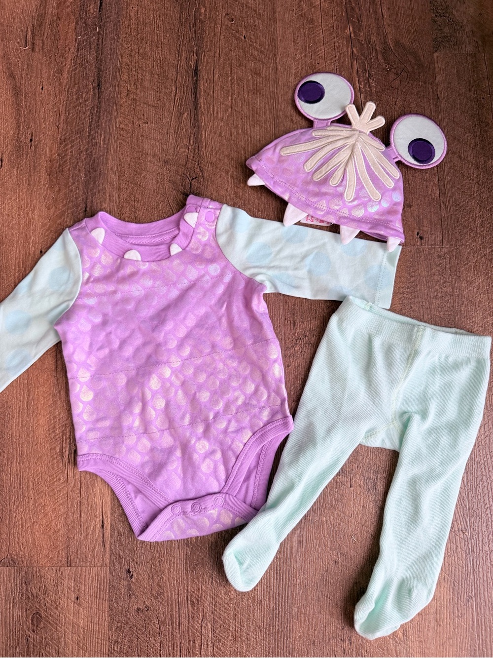 Monsters Inc Boo Bodysuit Set with Mint Tights and Hat